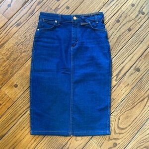 Wrangler + Staud The Pencil Skirt Dark Rinse 24
